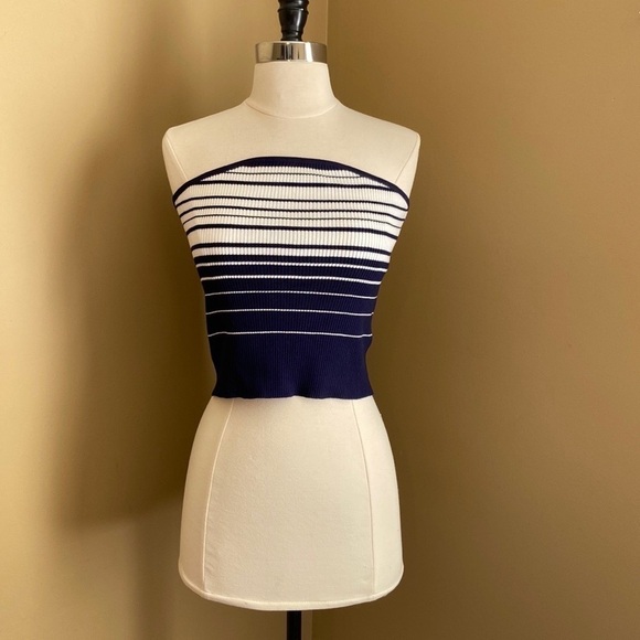 Nwt Blue/Off White Strapless Top by She + Sky - Picture 3 of 11